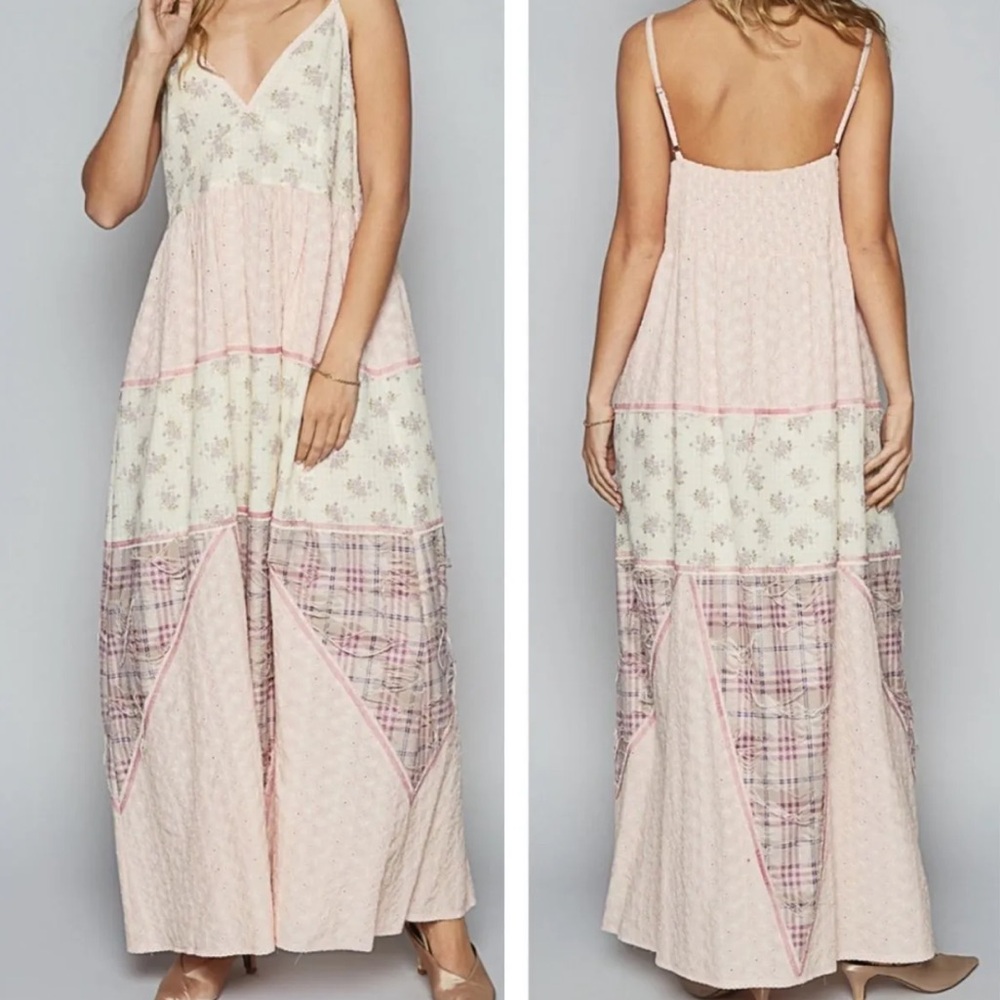 ROSETTE PETAL MAXI DRESS, LIGHT PINK By POL, NWT, M